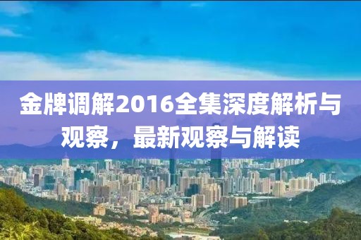 金牌調(diào)解2016全集深度解析與觀察，最新觀察與解讀