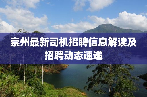 崇州最新司機(jī)招聘信息解讀及招聘動態(tài)速遞
