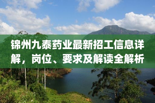 錦州九泰藥業(yè)最新招工信息詳解，崗位、要求及解讀全解析